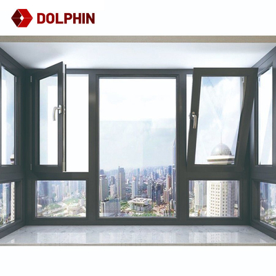 Windproof Aluminium Horizontal Tempered Glass Casement Window Tilt And Turn